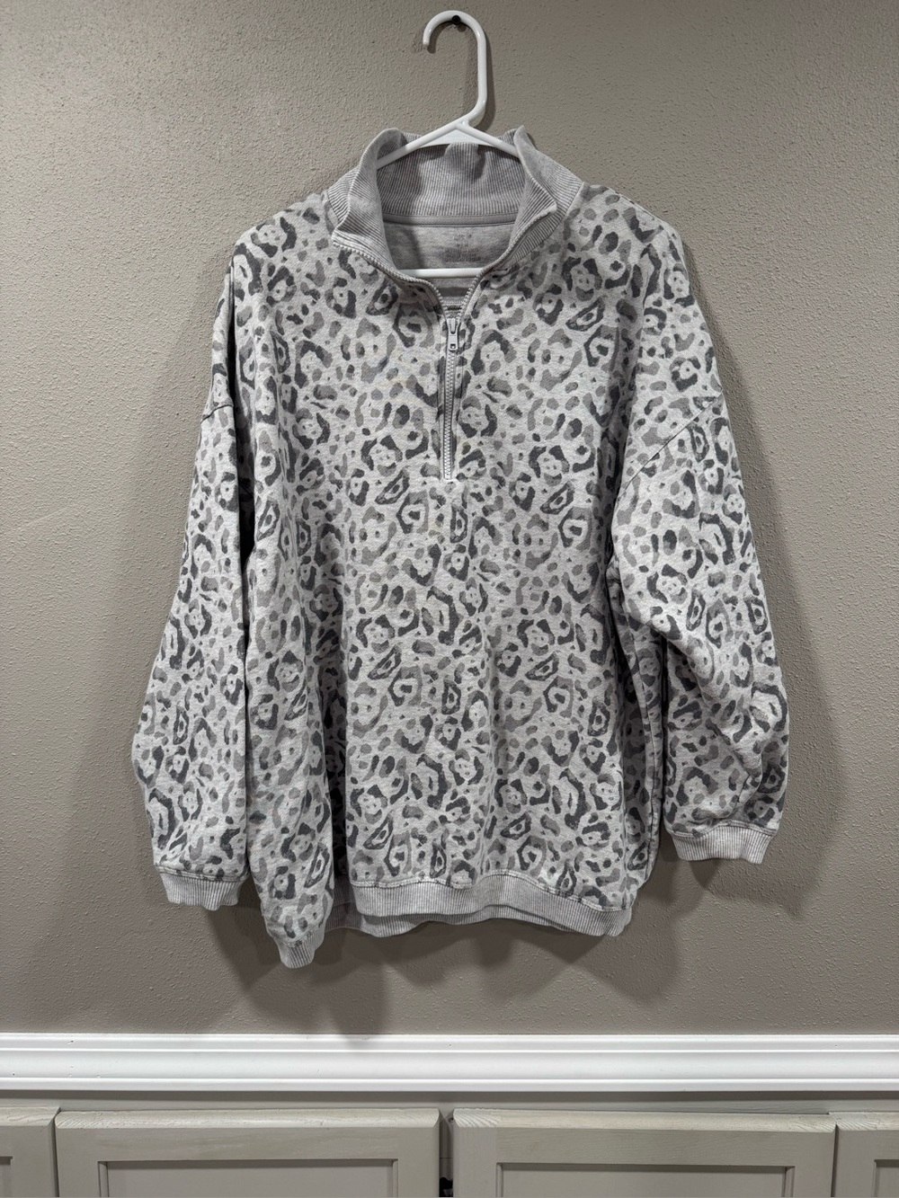 Aerie Gray Leopard Print Half-Zip Pullover - Picture 1 of 3